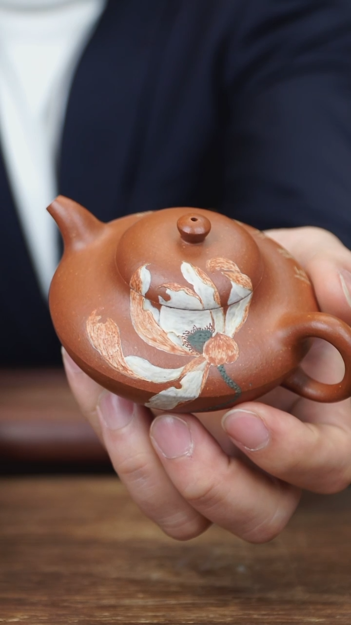 【闪购商品】紫砂茶壶150ml 泥绘合欢 家藏降坡泥