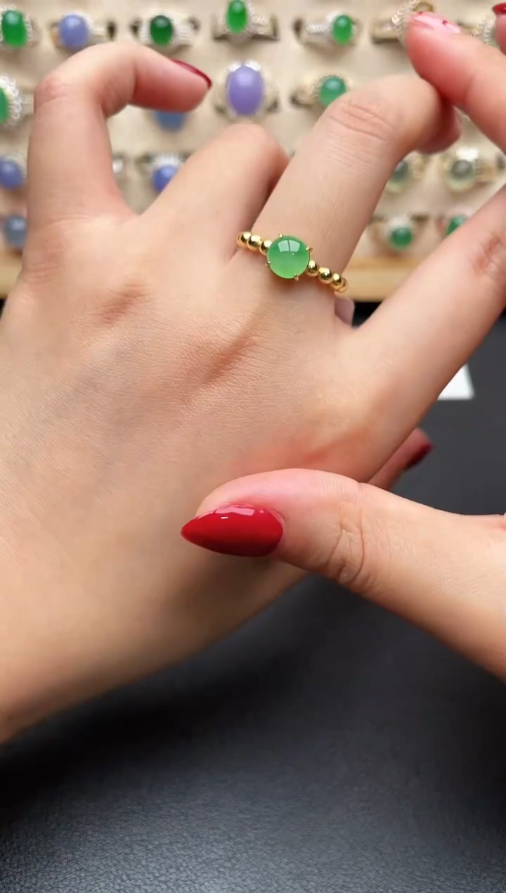 银S925镶嵌戒指翡翠一物一证一礼盒