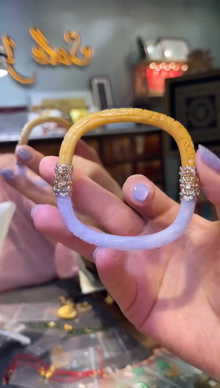 【闪购商品】翡翠手镯18K金镶嵌拼色翡翠18k金手镯