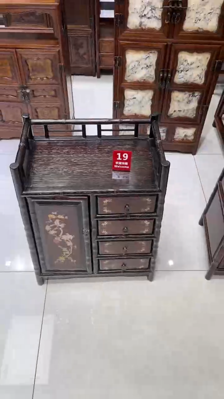 【闪购商品】香榧木喜鹊登梅竹节茶水柜