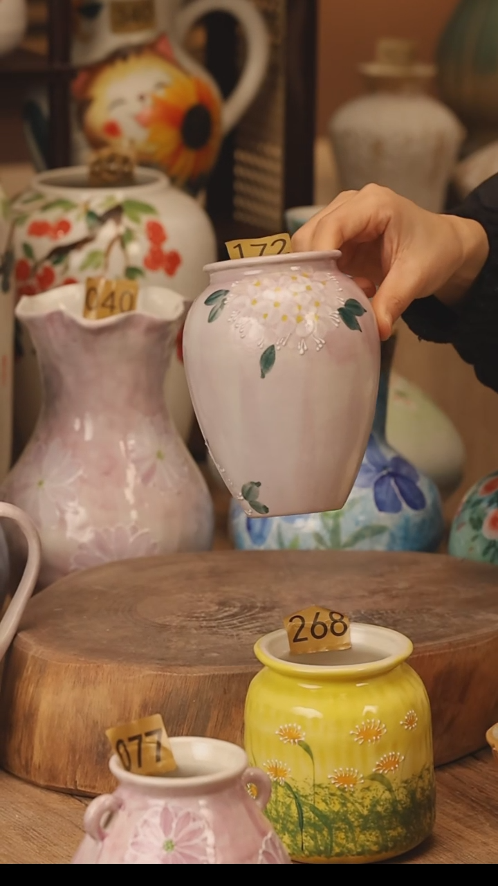 陶瓷景德镇设计师手作花器摆件侘寂风@M172@