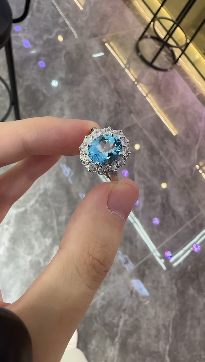 托帕石戒指银S925镶嵌妖姬10*8mm