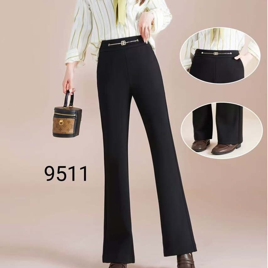 9511#秋冬高腰显高显瘦休闲黑色百搭时尚加厚直筒微喇裤（KL 2668）