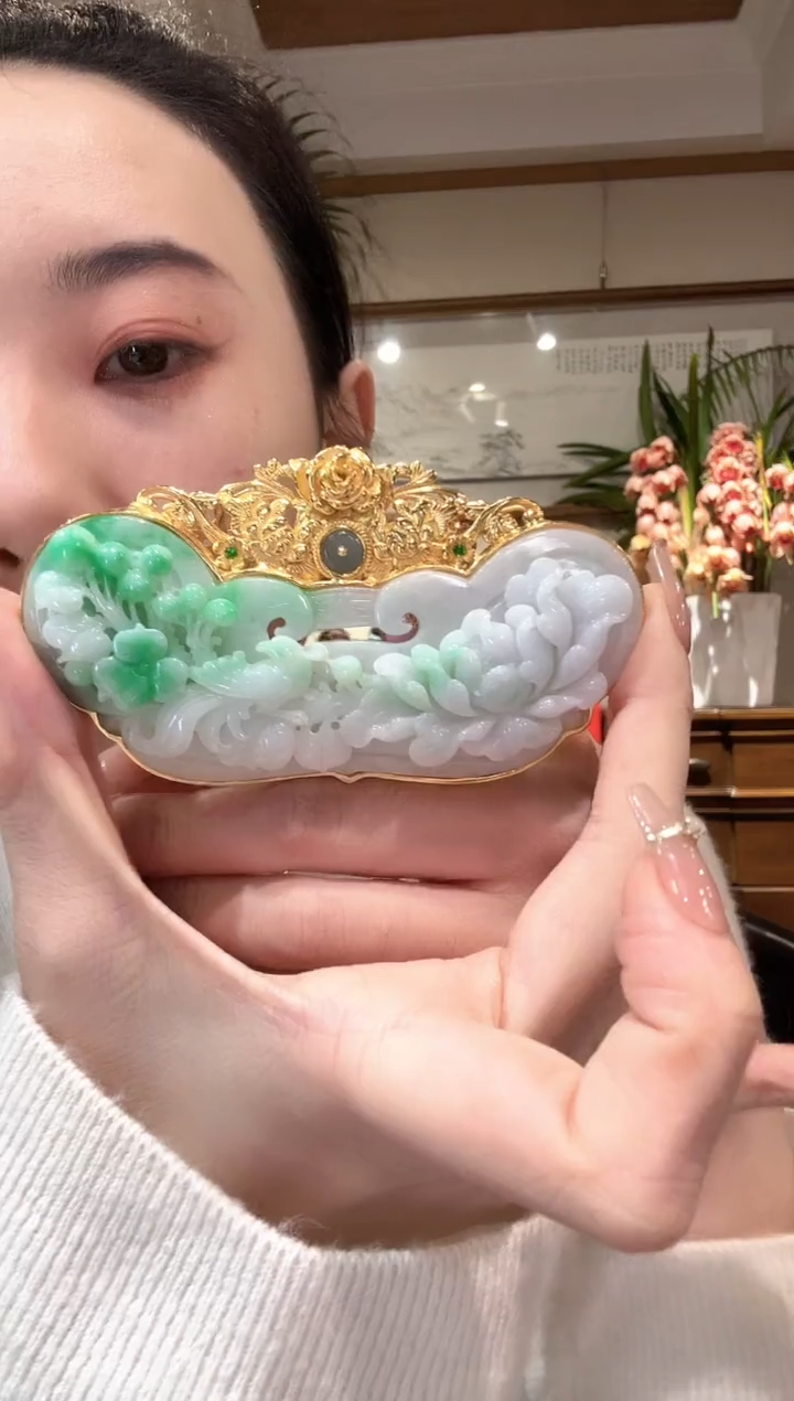 【闪购商品】翡翠颈饰银S925镀金镶嵌国风