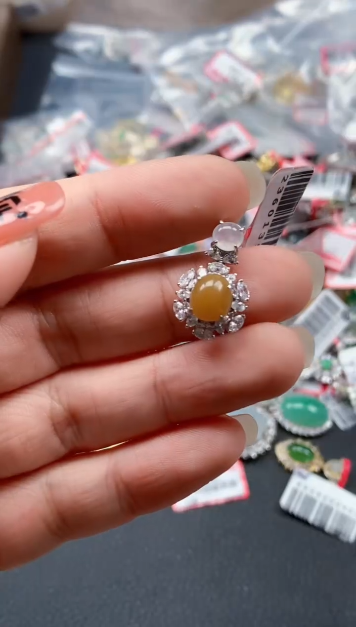 银S925镶嵌戒指翡翠天然A货缅甸翡翠