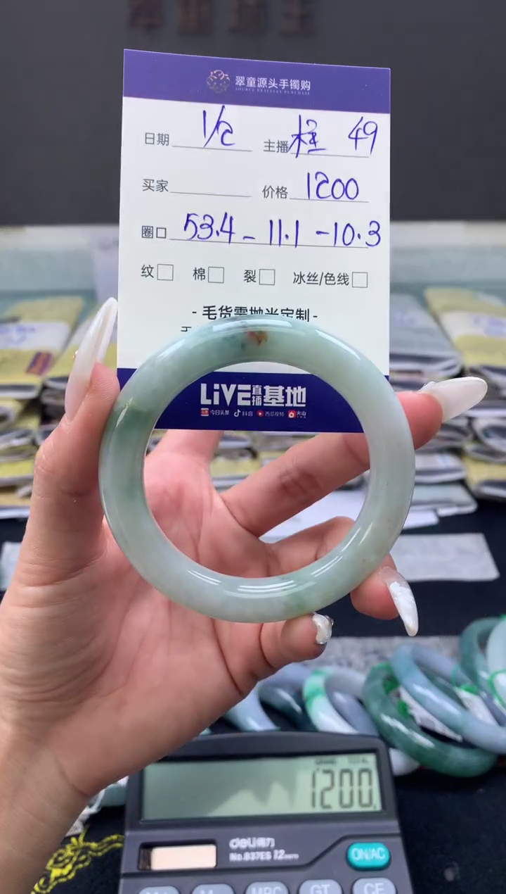 【闪购商品】翡翠手镯未镶嵌翡翠手镯圈口53#1200元