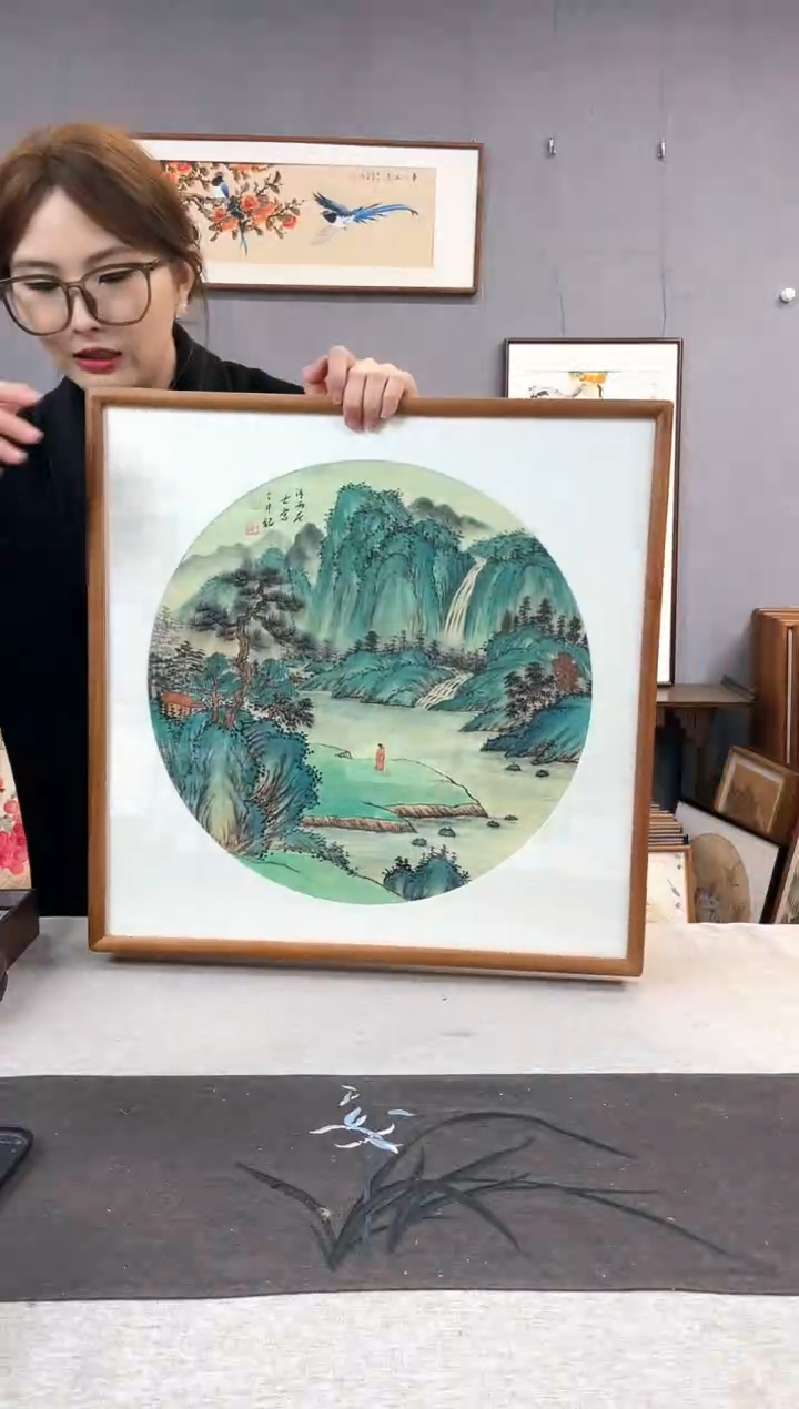 【闪购商品】国画孔德尚-手绘带框作品-53*53-山水