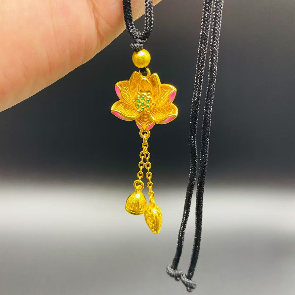 合金吊坠 精品莲花吊坠时尚百搭精美国风女款手工编绳项坠小礼物