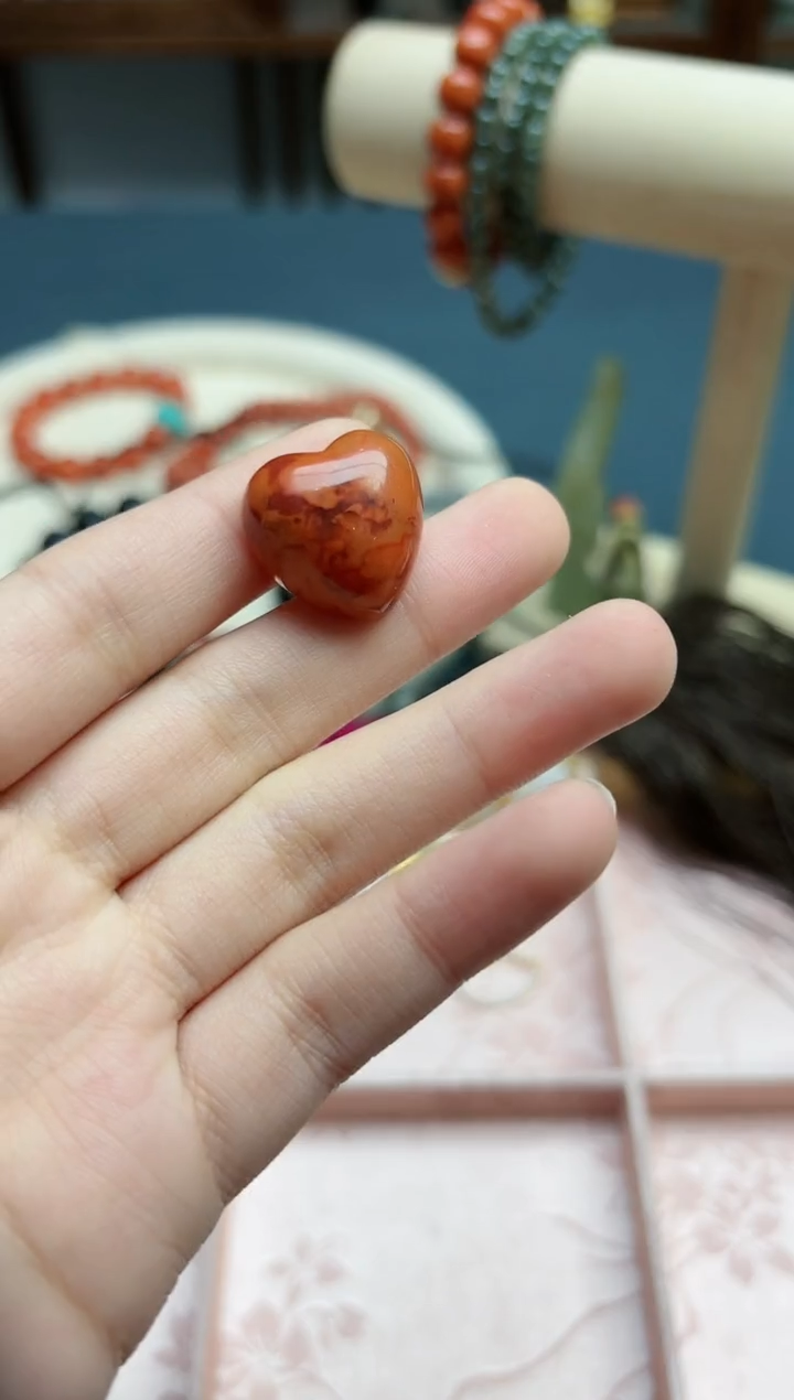 【闪购商品】南红玛瑙配饰未镶嵌南红爱心吊坠*1 JYD编绳