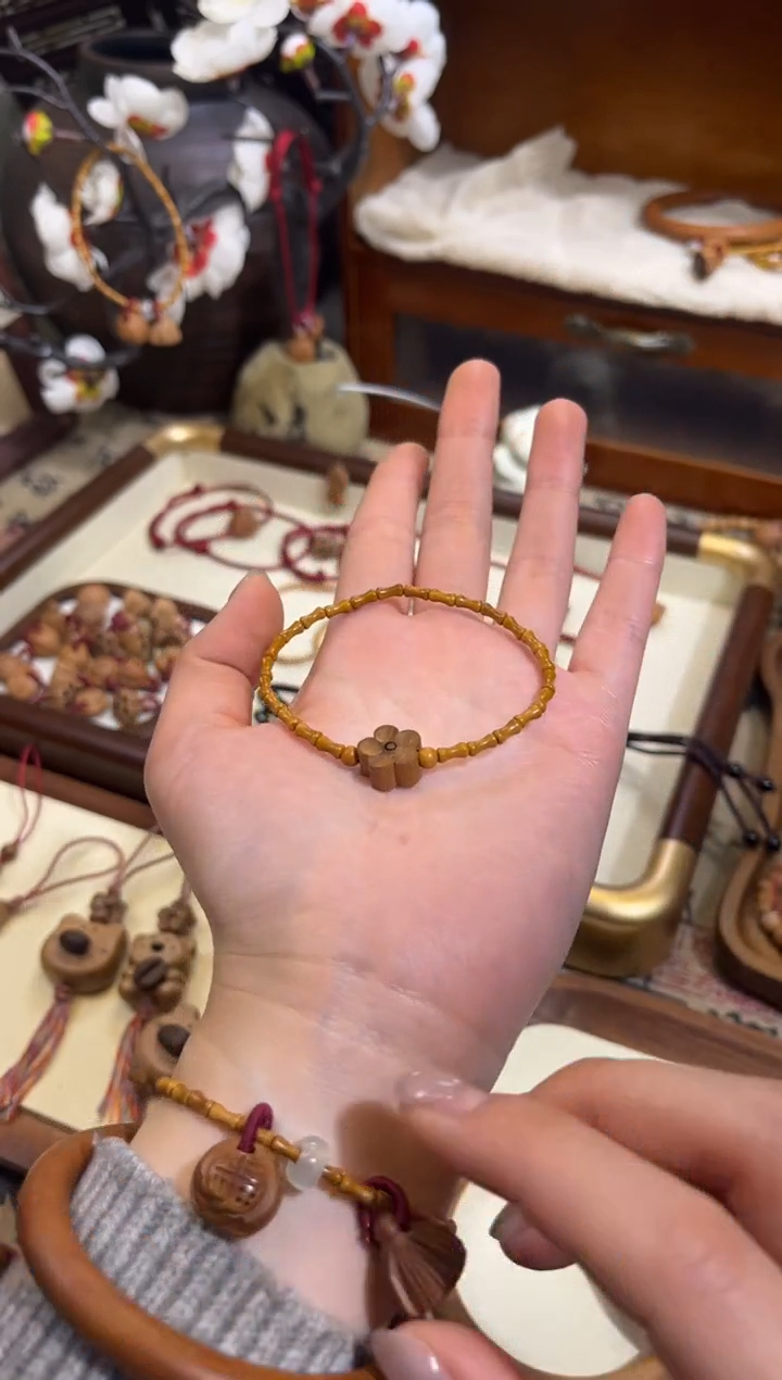 手串桃核【桃缘行】竹节「小花」桃核辟、挡、驱、护 备注手围