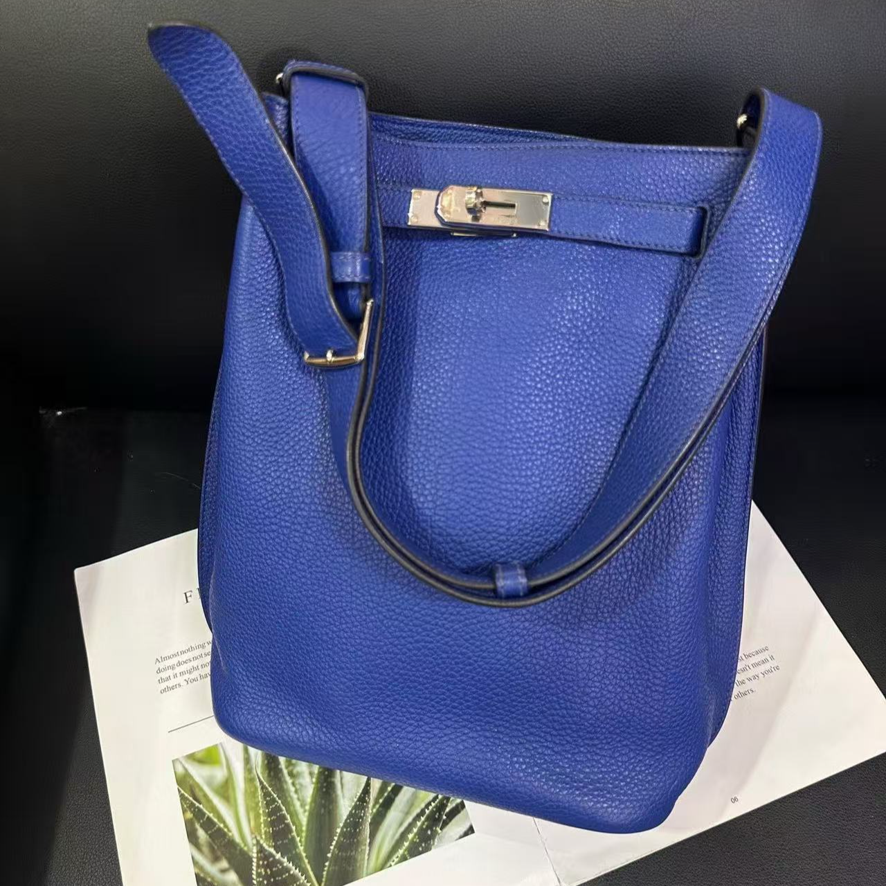 95新 Hermes/爱马仕 宝石蓝银扣sokelly单肩包方框O刻11年B3358