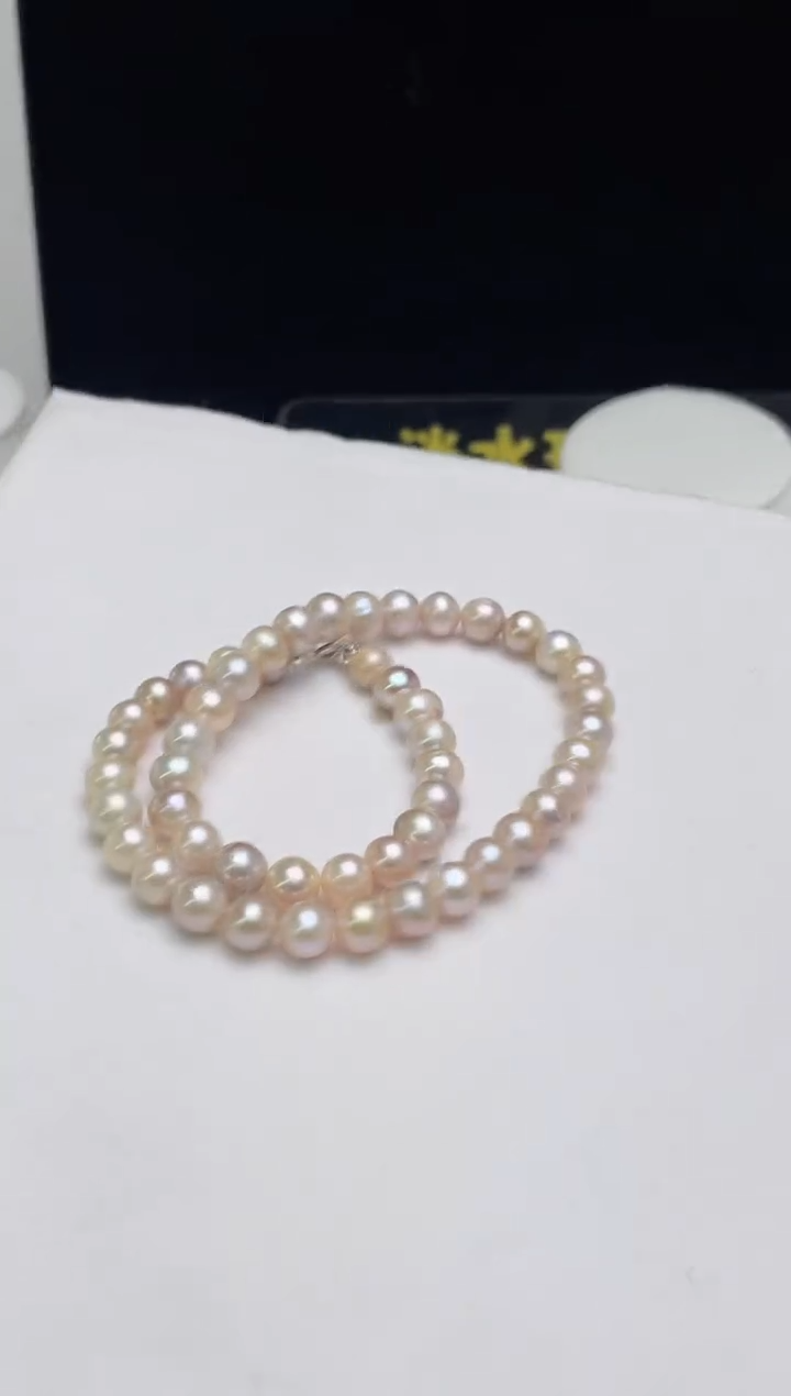 【闪购商品】淡水珍珠项链银S925镶嵌8MM金属粉