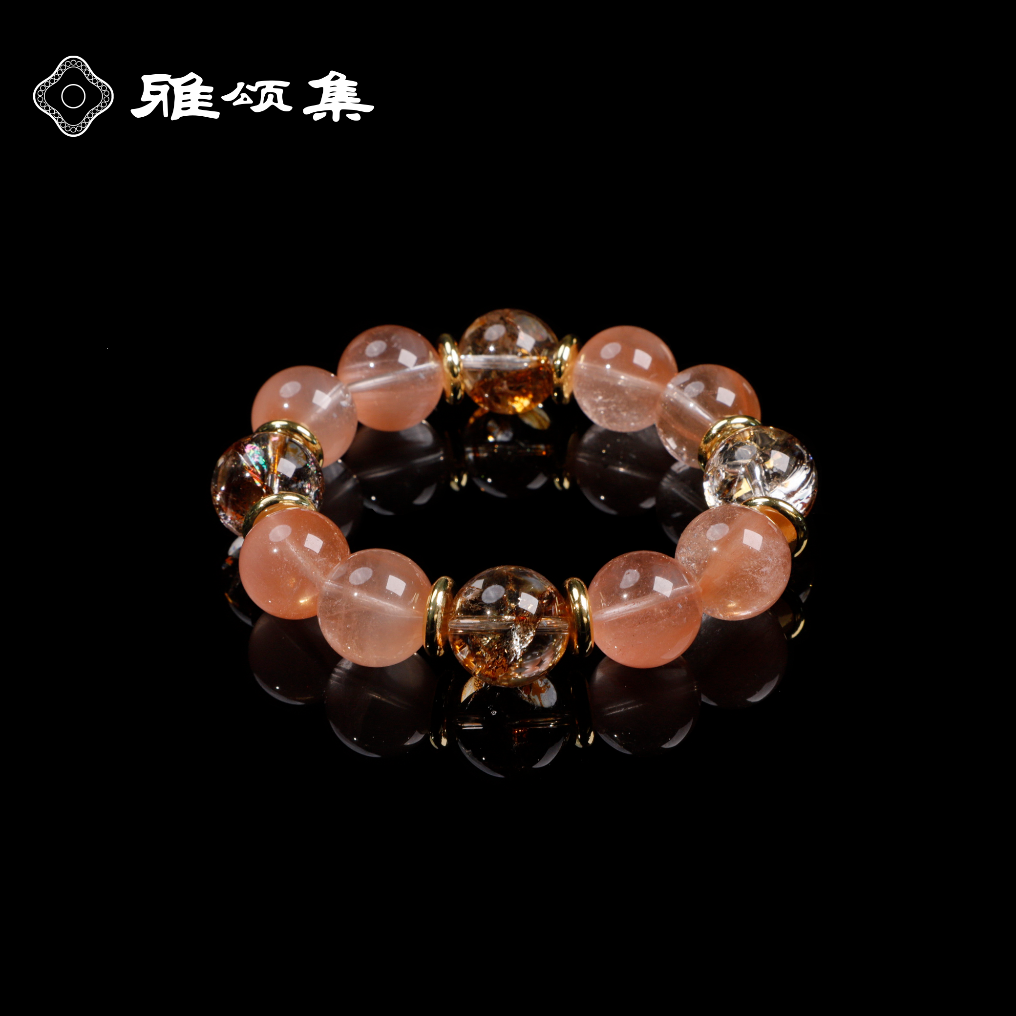 雅颂集天然水晶冰彩粉兔毛14mm项链金箔胶花素圈百搭G3921彩色