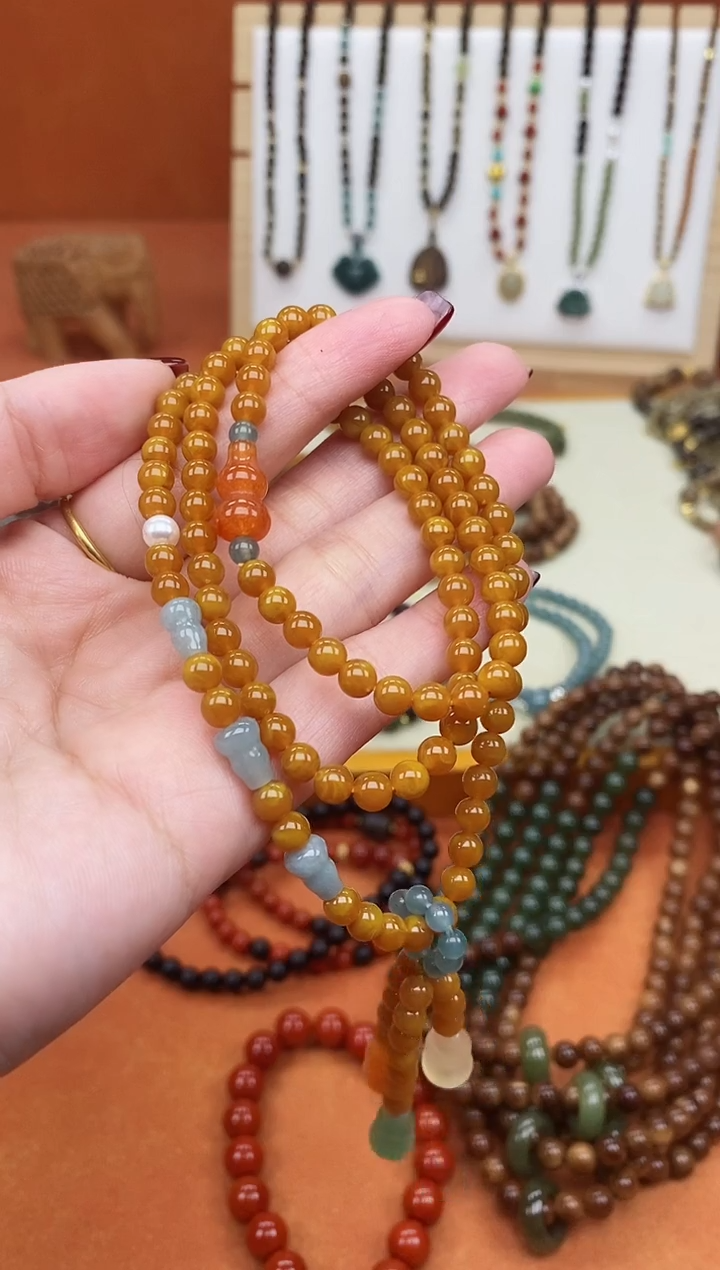 手链蜜蜡未镶嵌多圈蜜蜡蓝水葫芦手链