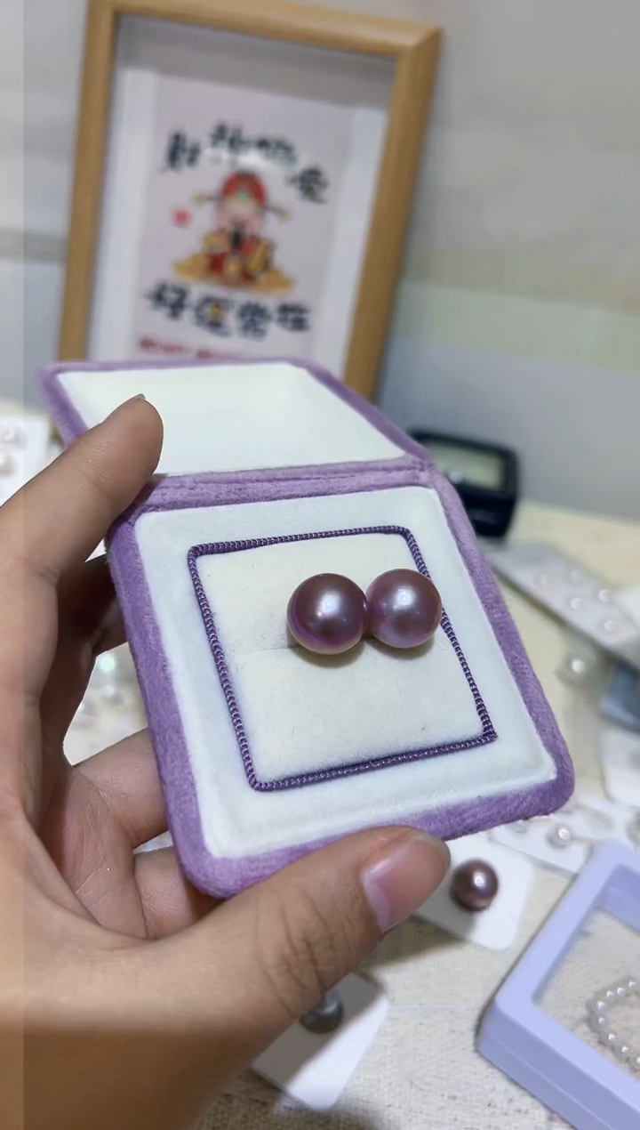 【闪购商品】淡水珍珠耳钉银S925镶嵌76淡水珍珠88.88