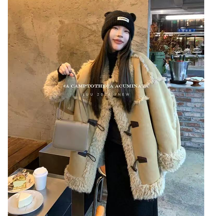 加厚毛毛一体外套女秋冬上衣宽松慵懒高级感外套459595