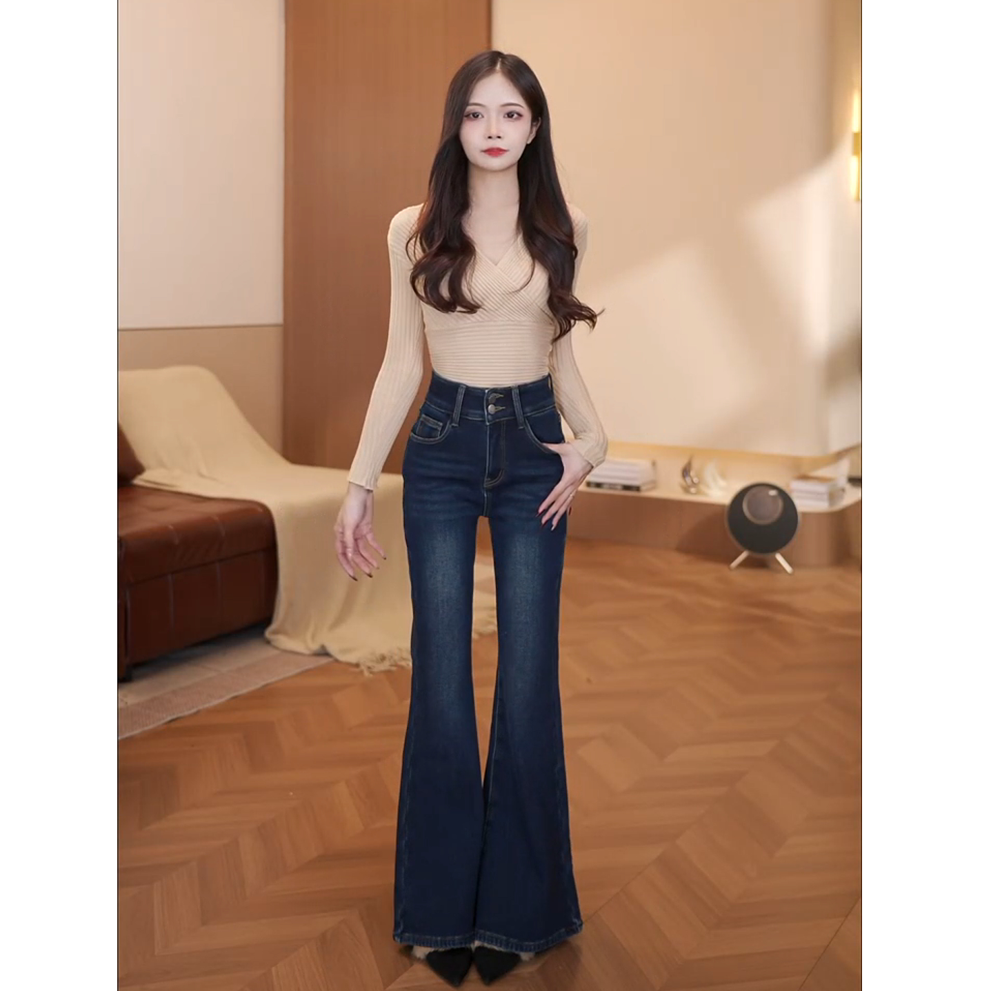 小个子爆款【ins口袋设计】显高显瘦百搭不挑腿型窄版微喇牛仔1278