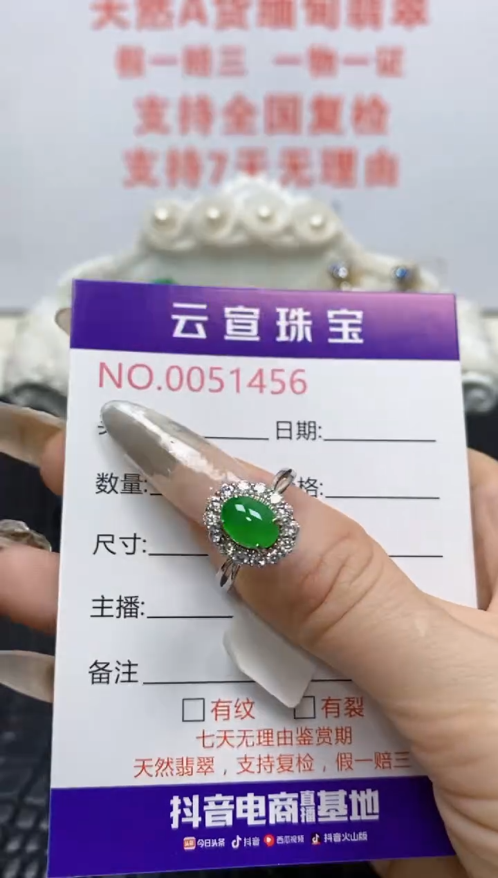 银S925镶嵌戒指翡翠/1456