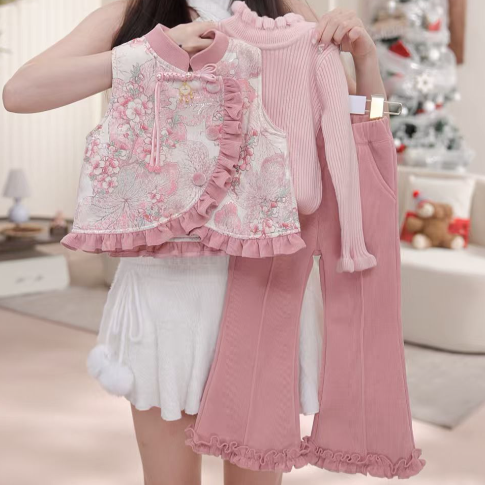 【声声慢】女童秋冬加厚旗袍裙唐装公主中国风套装女孩三件套D17685