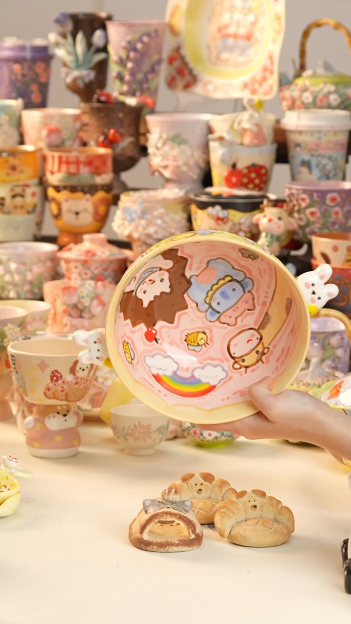 摆件陶景德镇釉下彩手绘设计师款陶瓷