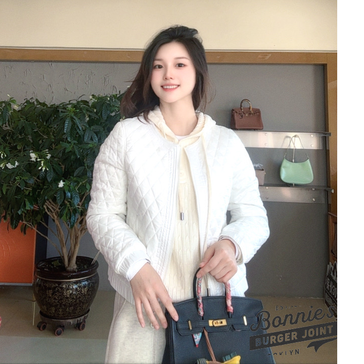 1098白色保暖短款修身型不褪色常规款棉服白色时尚潮流爆款上衣