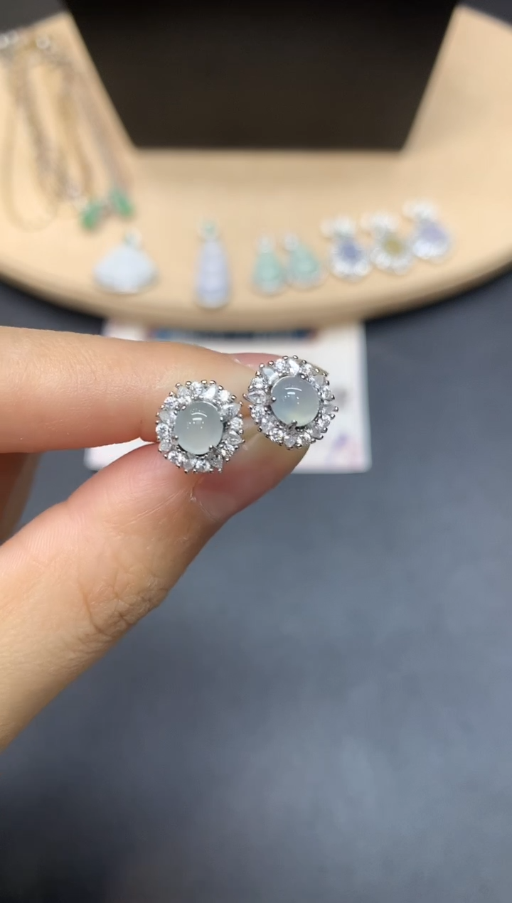 【闪购商品】翡翠耳饰银S925镶嵌蛋面【多样性发其一】