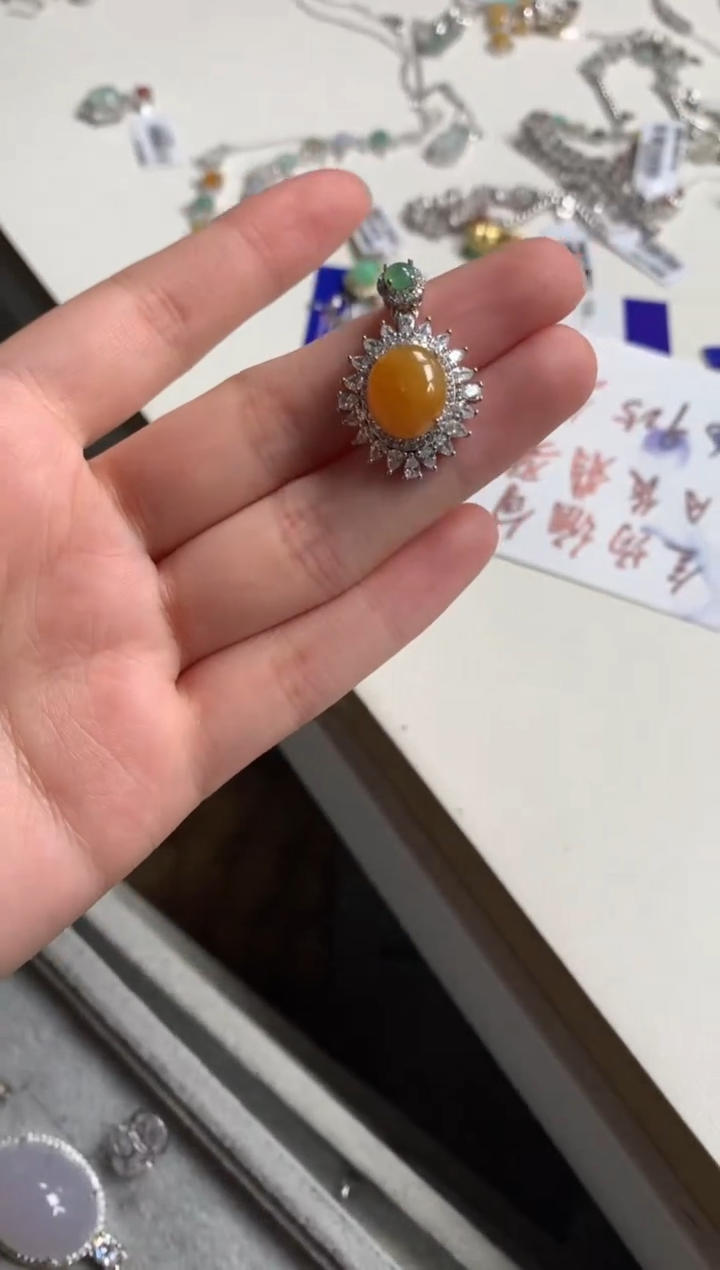 银S925镶嵌戒指翡翠吊坠