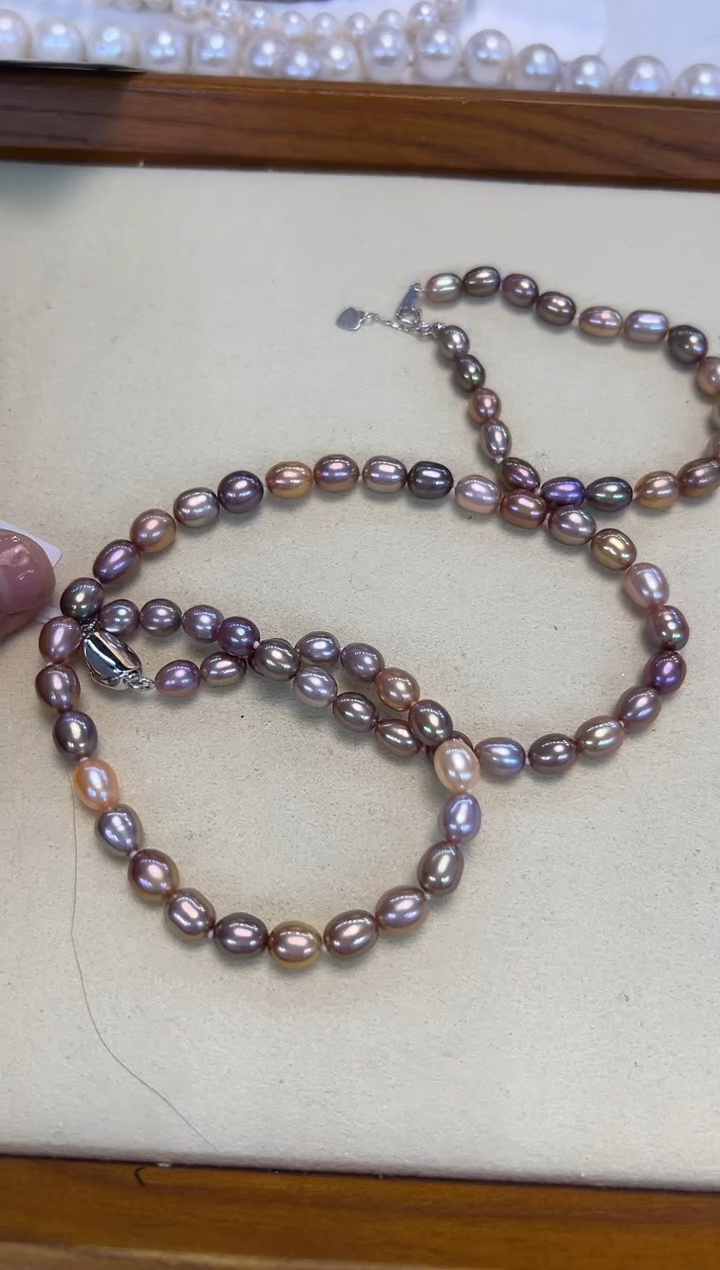 银S925镶嵌套装淡水珍珠彩珠