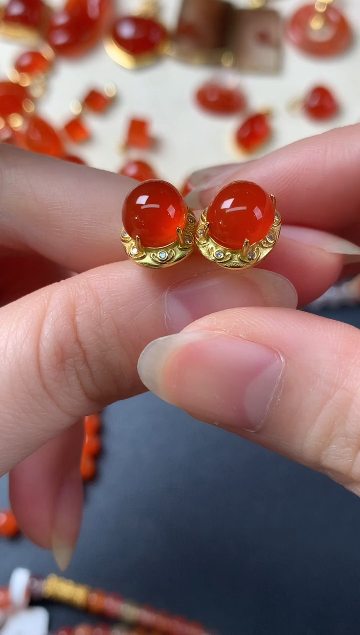 银S925镶嵌耳饰南红玛瑙D460|299