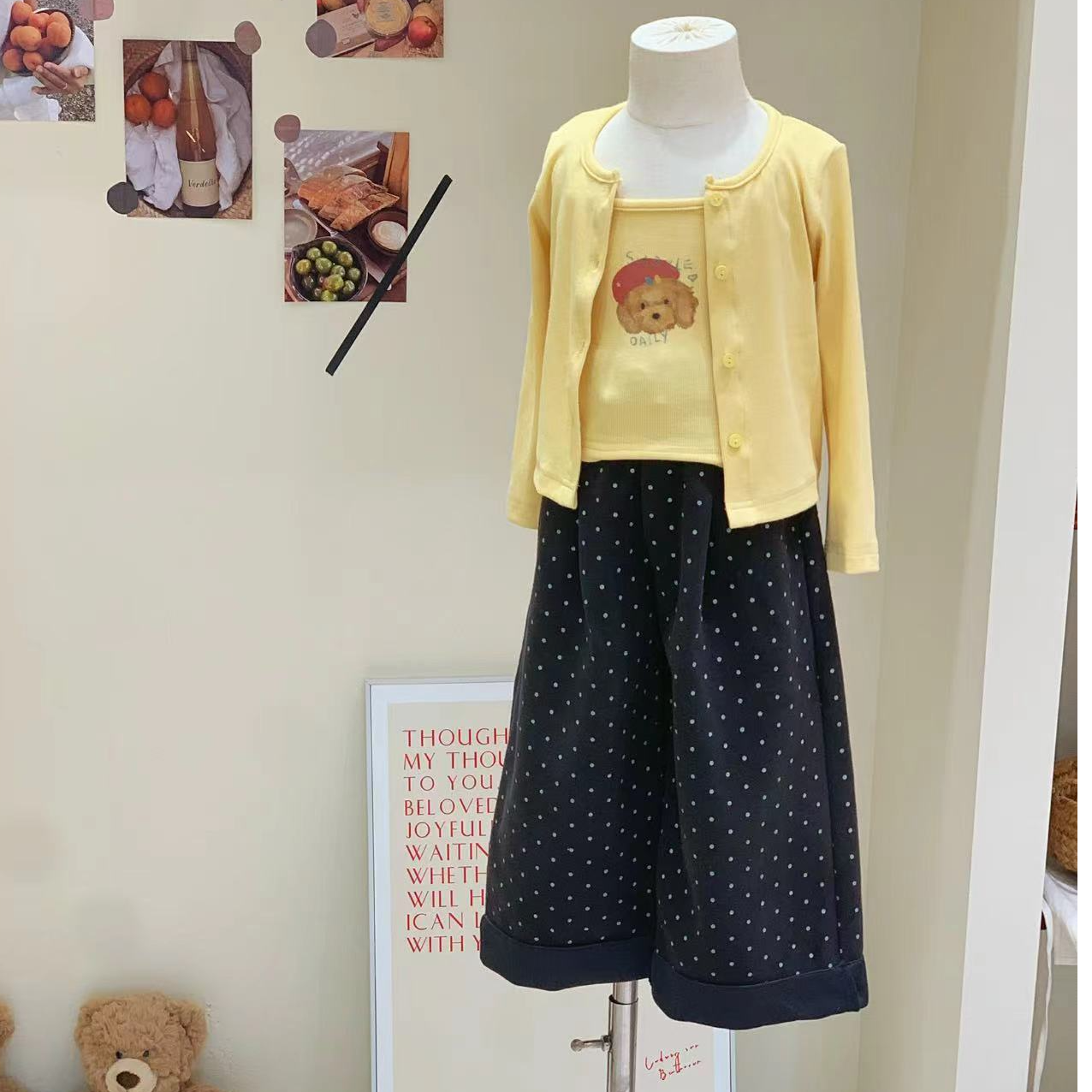 韩版女宝套装2025新款秋季女童童装休闲卡通上衣两件套波点裤套装