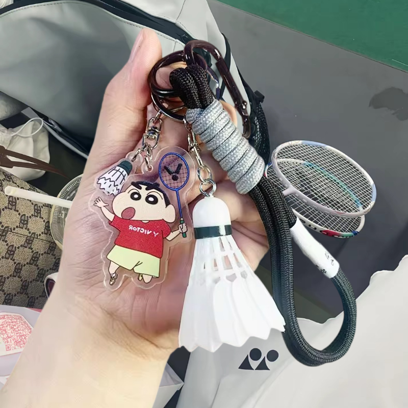 蜡笔小新系列羽毛球钥匙扣亚克力书包学生毕业礼物羽毛球拍挂件