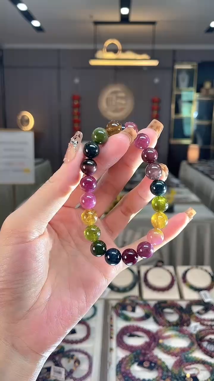 未镶嵌老矿碧玺色标彩虹单圈手串9mm+碧玺dan多样性发货一条