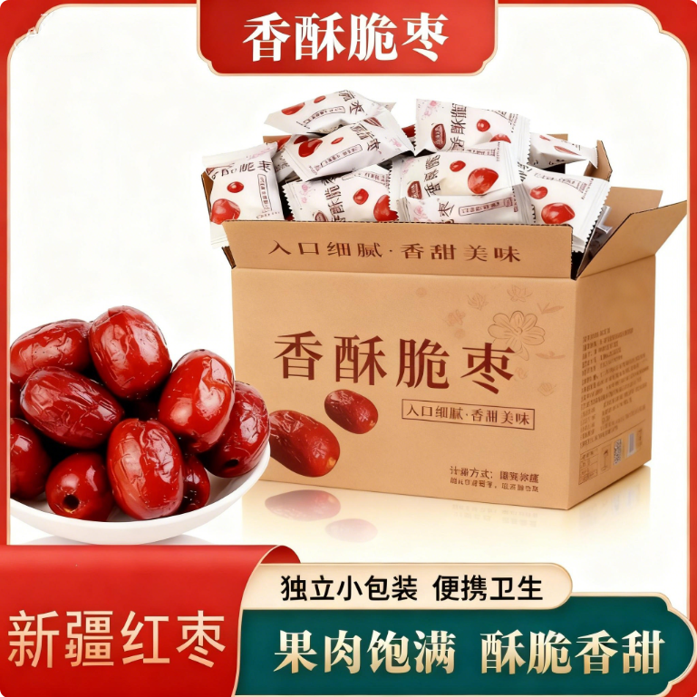 【超值100包】香酥脆枣无核酥脆营养独立包装即食新疆嘎嘣脆红枣