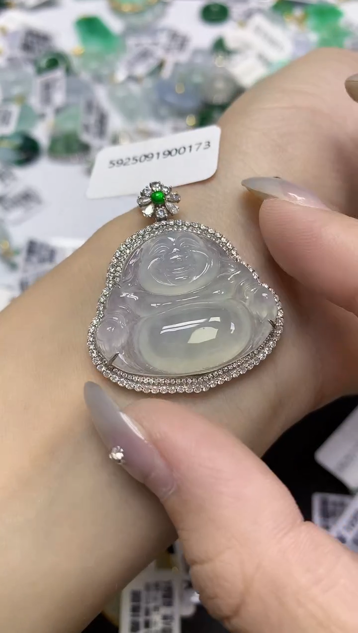 颈饰18K金镶嵌翡翠天然缅甸翡翠A货百元以上9元证书费自理