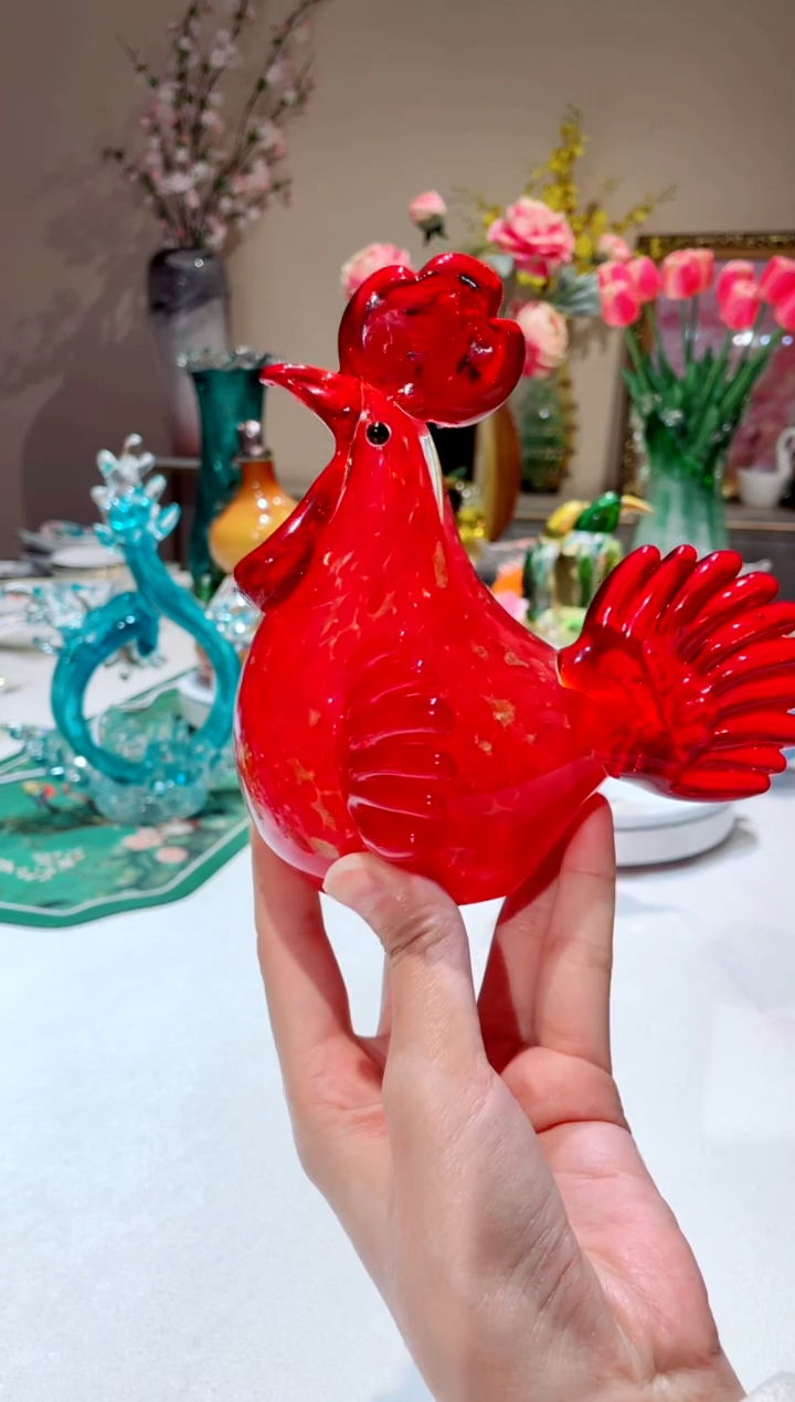 【闪购商品】琉璃手工艺品红色公鸡