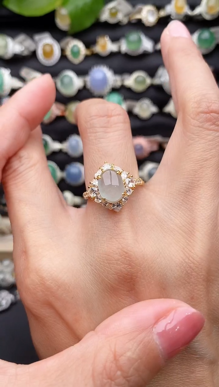 【闪购商品】翡翠戒指银S925镶嵌缅甸天然A货翡翠88