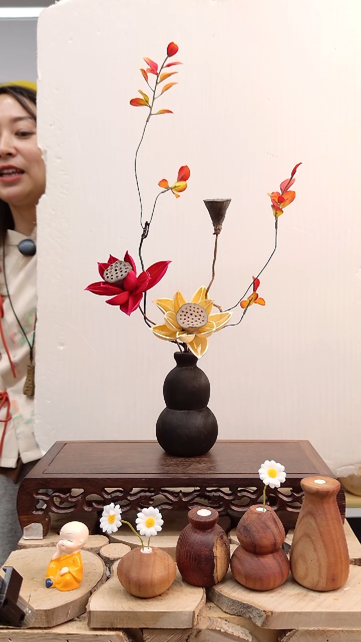 木实木花瓶配花一套