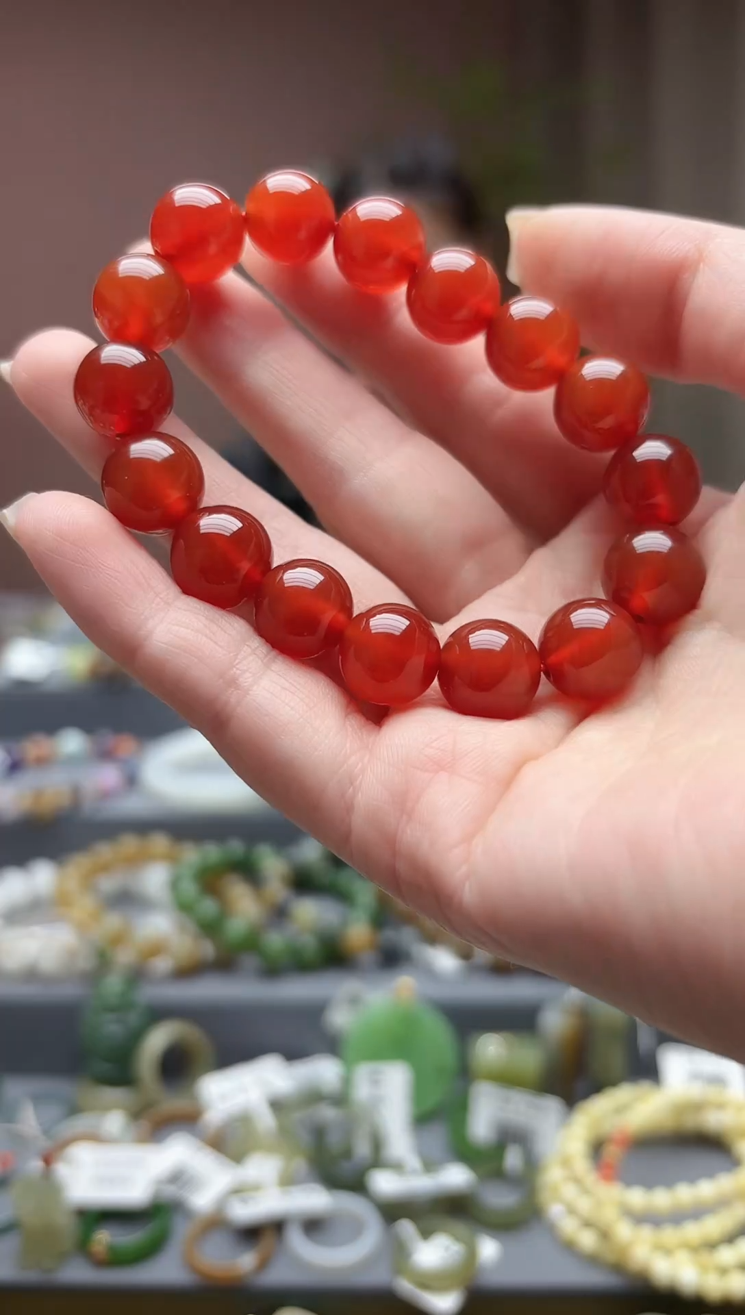 未镶嵌手链玛瑙/玉髓天然红玛瑙单圈手串