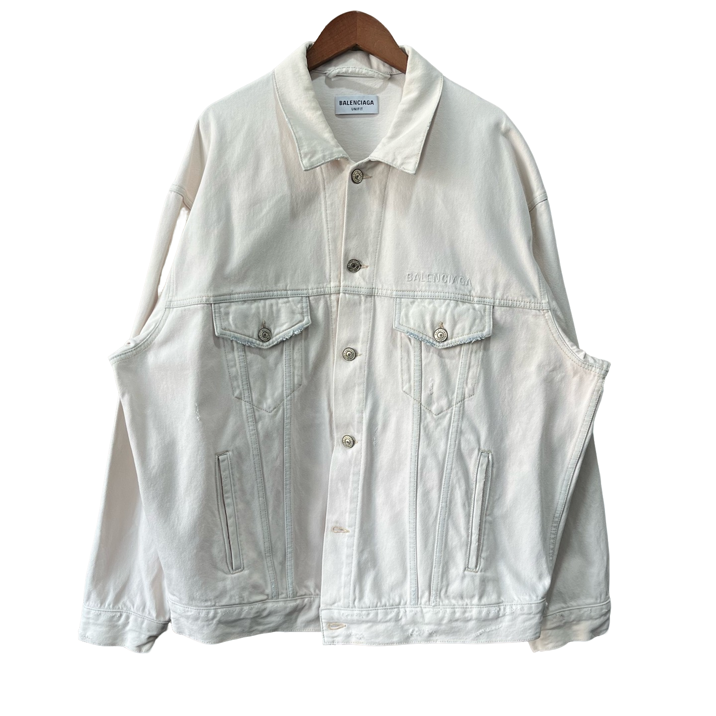 99新 Balenciaga/巴黎世家 胸口刺绣破坏牛仔夹克外套 XS码 x0724