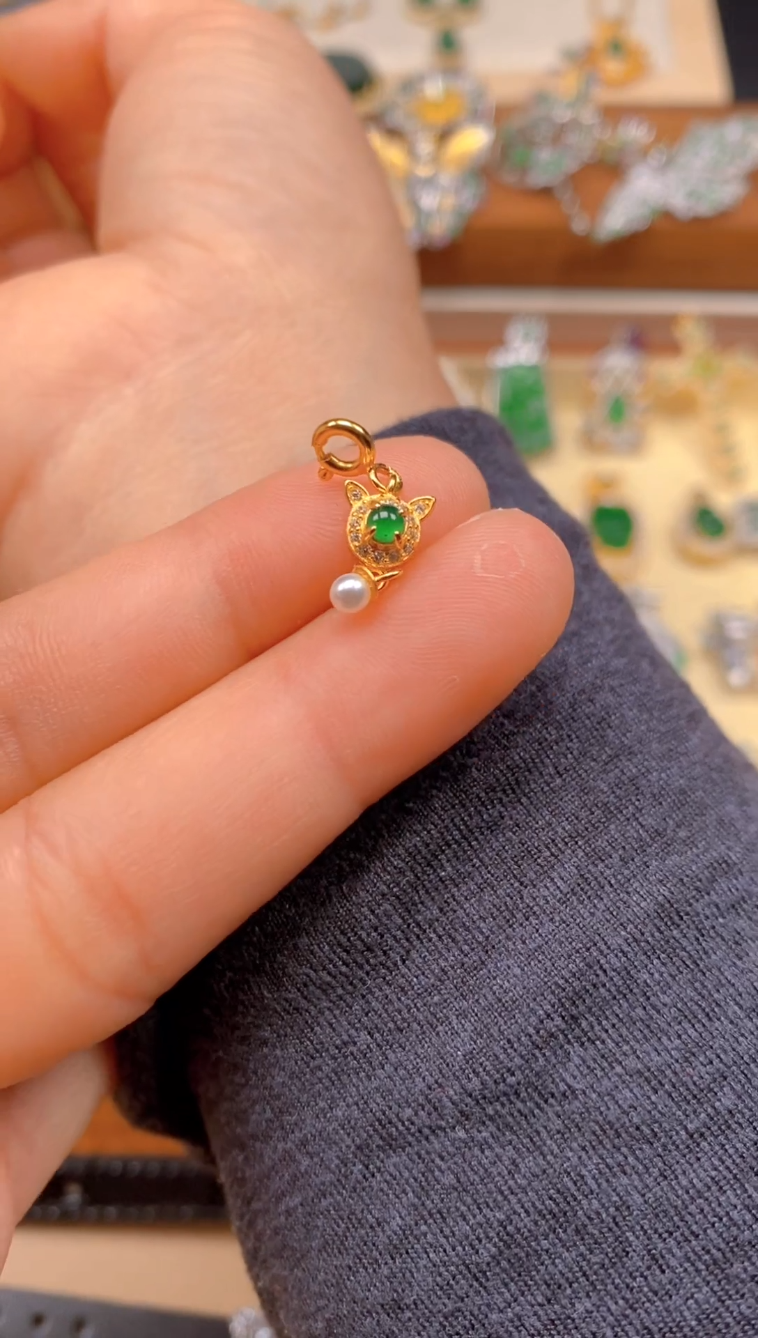 【闪购商品】翡翠吊坠(不含链)银S925镶嵌猫猫万能扣