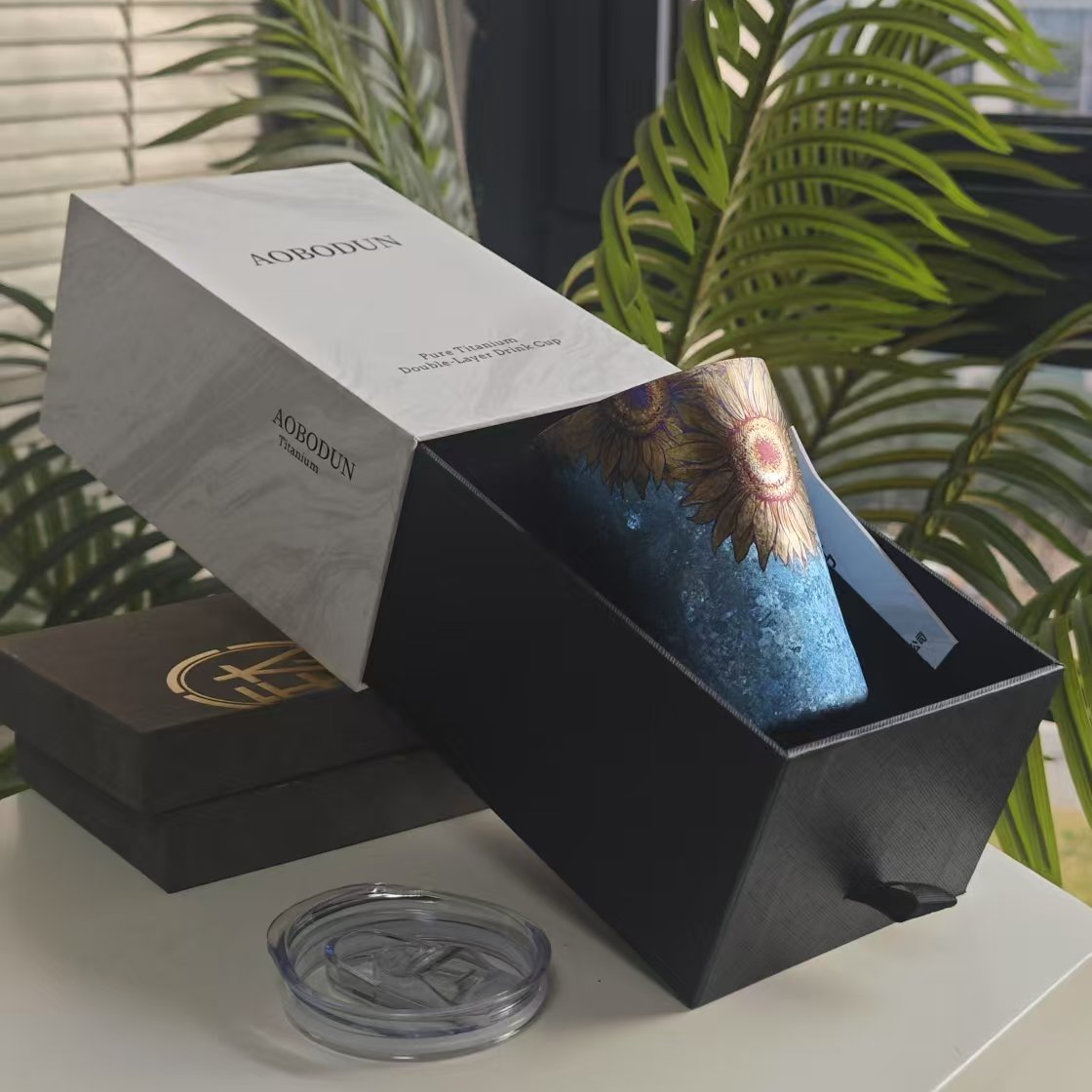 300ML《花蜜》纯钛双层手工彩绘饮品杯