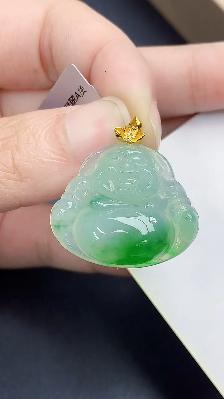 颈饰18K金镶嵌翡翠天然缅甸A货百元以上9元证书费自理