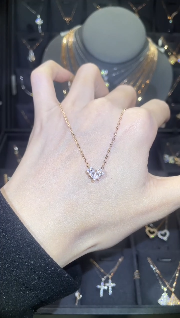 【闪购商品】钻石项链18K金镶嵌18K金玫  多人 爱心 一款两戴