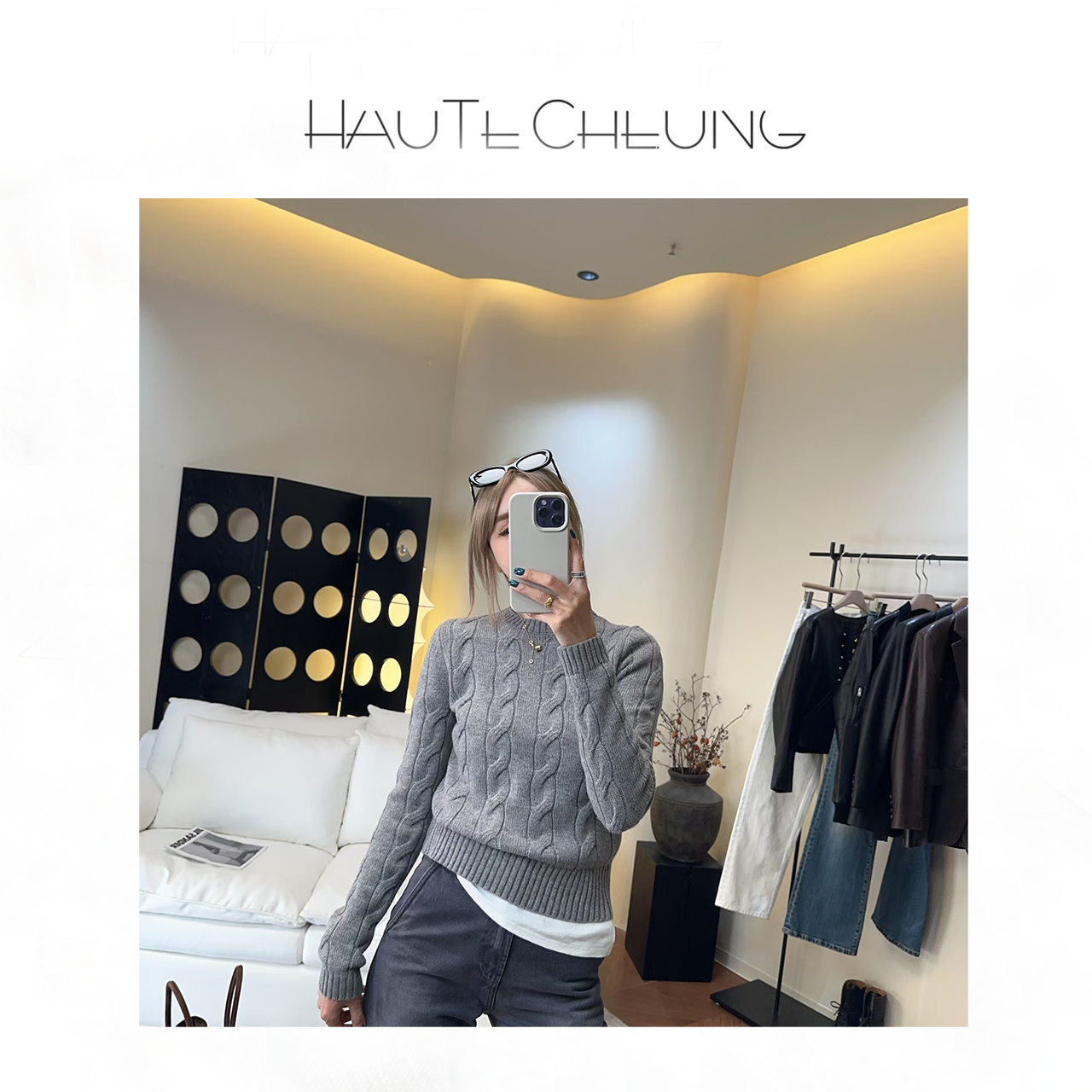 老钱风 松弛感 高级灰色 绞花 针织羊毛 圆领套头毛衣 A208