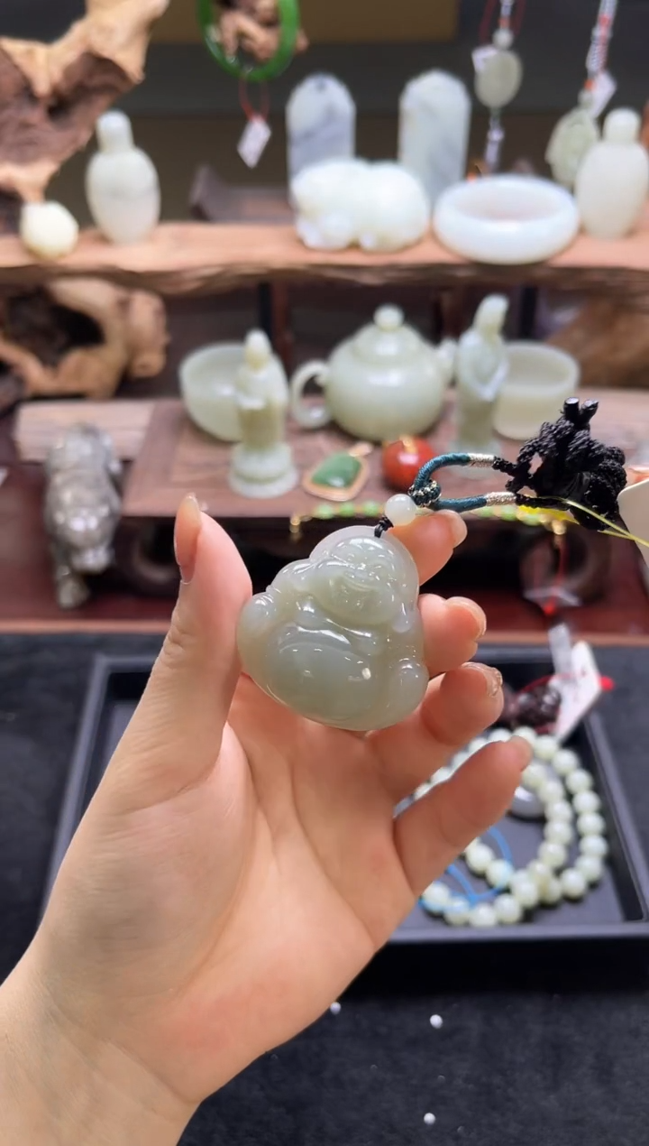 【闪购商品】和田玉吊坠未镶嵌且末青白 佛公 9002534