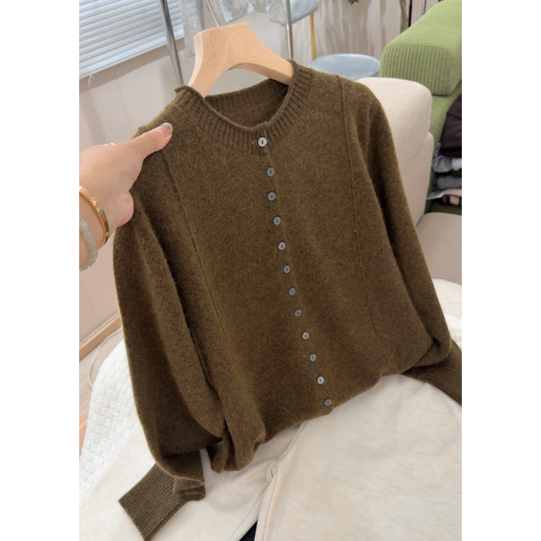 3503【鱼骨纹显瘦卷边开衫】秋季新款针织衫宽松外穿女士百搭毛衣