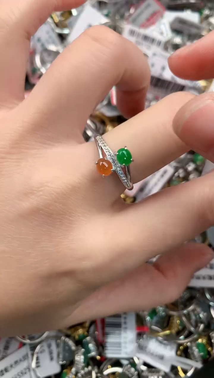 银S925镶嵌戒指翡翠444---6