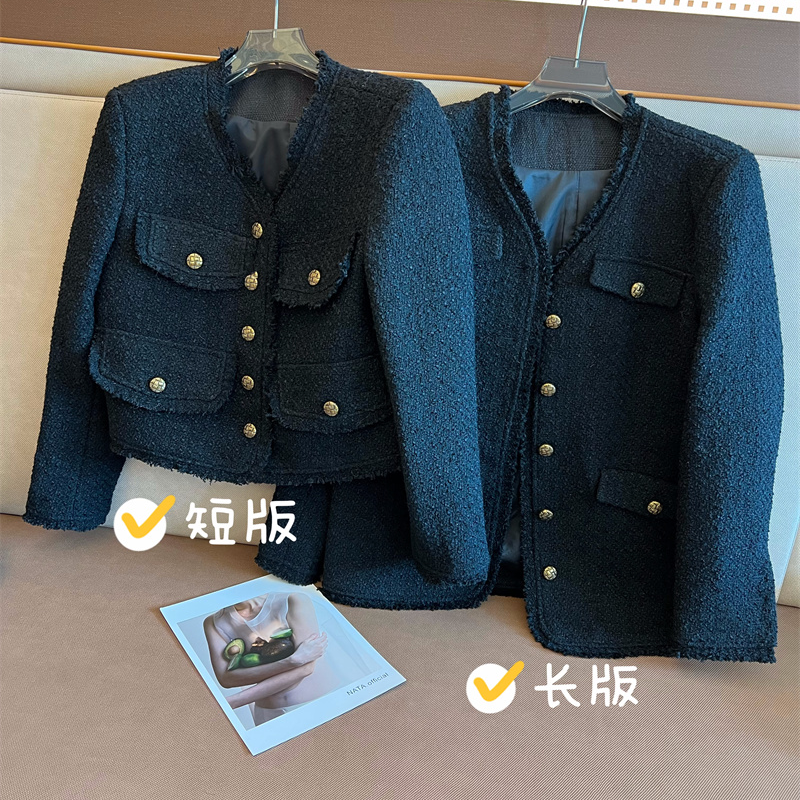 法式小香风黑色短外套女2025秋季新款小众气质高级感显瘦流苏上衣