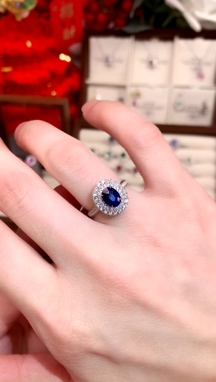 【闪购商品】蓝宝石戒指18K金镶嵌1.58ct/天然宝石/七天无理由