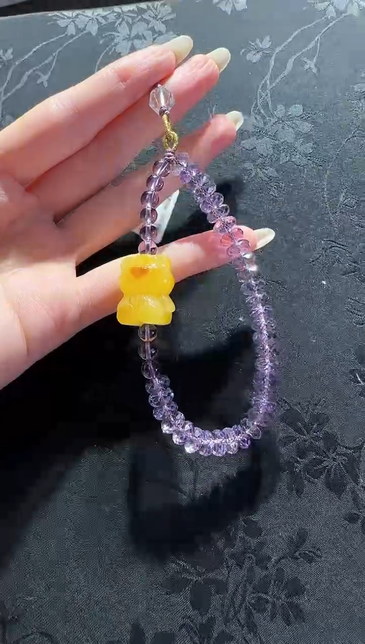 【闪购商品】紫晶手机链未镶嵌紫水晶蜜蜡小熊手机链